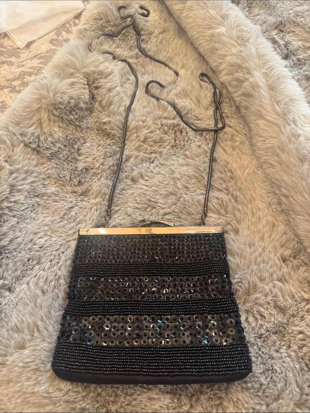 The Loft Black Sequin Beaded Evening Crossbody Bag - Elegant Women's Bag